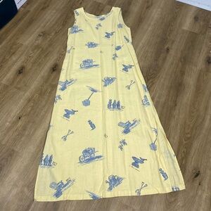 Stonebridge Yellow Linen Blend Midi Dress with gardening motif size